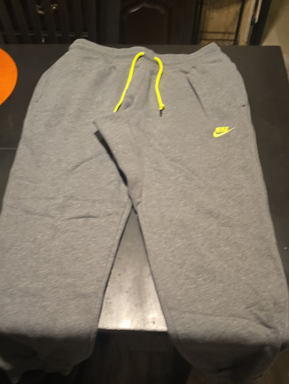 Nike Gray Joggers with Neon Yellow Drawcord and Swoosh